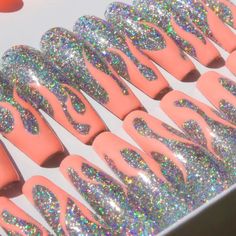 Valentine Day Nails Holographic Flames Press on Nails Glue on Nails Fake Nails | Etsy Valentine Day Nails Nails Fake, Coffin Nails Designs, Fire Nails, Bling Nails, Pretty Acrylic Nails, My Nails, Types Of Nails, Dope Nails, Gel Nail Art