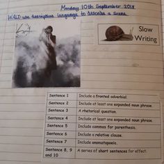 an open notebook with writing and pictures on it