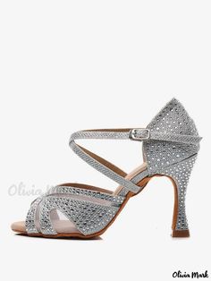 Olivia Mark - Ladies Personalized Latin Dance Shoes: Elegant Silver Peep Toe Shoes with Dazzling Rhinestones, Perfect for Ballroom Dancing Dance Shoes Jazz, Latin Shoes, Latin Dance Costume, Ballroom Shoes, Dance Boots, Shoes Elegant, Ballroom Dance Latin, Ballroom Dance Shoes, Rhinestone High Heels