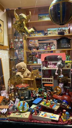 a room filled with lots of toys and decorations