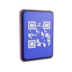 a qr code is displayed on a purple and black square button with white squares