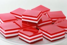 red and white squares are arranged on a plate