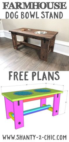 the plans for this diy farm house dog bowl stand