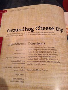 an open book with instructions on how to make grundogg cheese dips