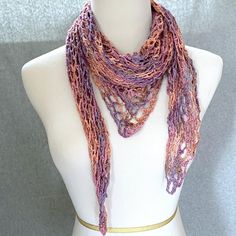 Hand Made, Brand New Scarf/Shawl Using A Very Soft Silk/Acrylic Yarn. The Colors Are Various Shades Of Purples And Pinks . It Has A Nice, Lightweight Feel To It And Can Be Worn Many Different Ways. Because Of It's Lacy And Light Weight Feel, This Beautiful Wrap Can Be Worn Almost All Year Round! The Shawl Measures 53 Inches Across The Top By 37 Inches Long Through The Middle. Lacy Scarf, Accessories Crochet, Crochet Scarves, Shades Of Purple, Handmade Accessories, Scarf Shawl, Acrylic Yarn, Scarf Wrap, Pink Purple