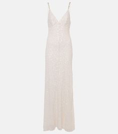 Bridal Nora sequined silk gown in white - Jenny Packham | Mytheresa Jenny Packham Bridal, Spring Maxi Dress, International Clothing, Embellished Gown, Sequin Gown, Tulle Gown, Silk Gown, Jenny Packham, Luxury Women