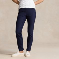 Find RALPH LAUREN Stretch Twill Athletic Pant on Editorialist. These pants are made with a refined stretch fabric for superior comfort and mobility. Comfort Stretch Full Length Pull-on Pants, Navy Full-length Stretch Bottoms, Navy Casual 4-way Stretch Bottoms, Blue Versatile 4-way Stretch Pants, Blue 4-way Stretch Pants With Pockets, Ralph Lauren Home, Athletic Pants, Jumpers And Cardigans, Trousers Women