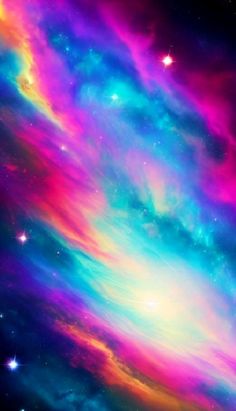 the colorful sky is filled with stars and bright colors, as if it were in outer space