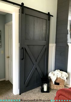 an open barn door in a living room