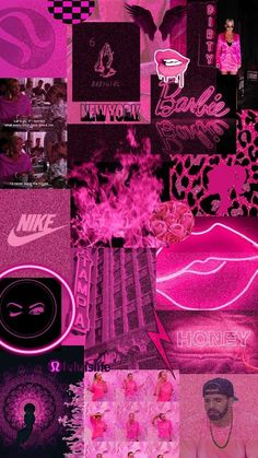 a collage of pink and black images with the word nike on it in different languages