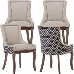 a set of four upholstered chairs with diamond patterned backrests and arms