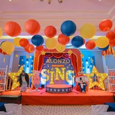 a stage set up for a children's birthday party