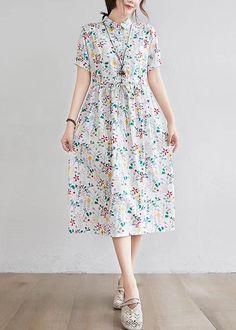 Half Sleeve O-neck Pleated Floral Print Vintage Maxi Dress Loose Summer Dress, Womens Vintage Dresses, Vintage Maxi Dress, Floral Dresses, Maxi Dress Blue, Pan Collar, White Maxi Dresses, Stunning Dresses, Mother Of The Bride Dresses