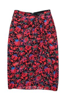 Current Boutique-Rag & Bone - Red & Black Floral Print Twist-Front Amber Skirt Sz 2 Bold Floral Print, Black Floral Print, Buy Shoes Online, Create Outfits, Off The Shoulder Top, Silk Crepe, Twist Front, Shades Of Red, Front Design