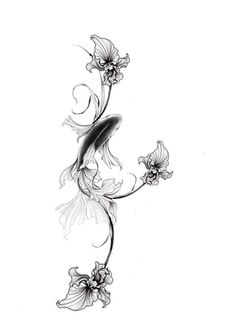 a black and white drawing of flowers