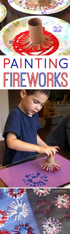 kids are painting fireworks on paper plates