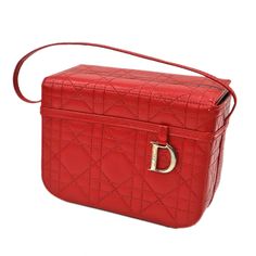 Christian Dior Cannage Leather Vanity Bag Red Approx. W16 X H13 X D8.5cm Vanity Bag, Bag Brand, Sell Items, Leather Handbag, Silver Hardware, Dior Bag, Storage Bag, Christian Dior, Leather Handbags