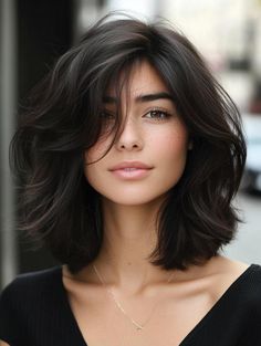 Haircut Below Shoulder Mid Length, Shoulder Length Bob Black Hair, Shoulder Length Textured Bob With Bangs, Shoulder Length Big Curls, Fluffy Lob Haircut, Layered Volume Haircut Short, 90s Hairstyles Medium Shoulder Length, Above Shoulder Hair With Layers, Mid Shoulder Haircut