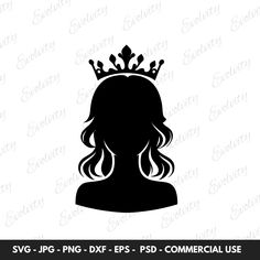 the silhouette of a woman with a crown on her head is shown in black and white