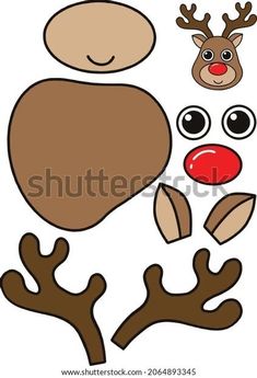 Reindeer Clip Art Free, Reindeer Printable Templates, Deer Craft For Kids, Reindeer Template Free Printable, Reindeer Face Template, Deer Craft, Paper Reindeer, Rudolph Crafts, Reindeer Crafts