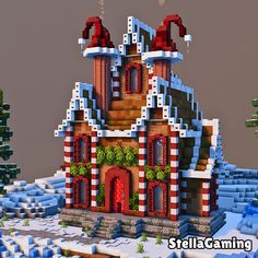 an image of a building made out of legos in the snow with text overlay that reads stellacaming