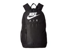 Nike Kids Elemental Graphic Backpack (Little Kids/Big Kids) - Backpack Bags : Black/Black/White : From books to bike locks, keep all of your treasures secure in the Nike Kids Elemental Graphic Backpack! Spacious main compartment with zip closure. Webbing haul handle. Adjustable shoulder straps with padding for a comfortable ride. Front pocket with zip closure. Elastic pocket at side for water bottles and smaller items. Removable accessory pouch included. Nike Air screened brandmark at front. Att Cheap White Nike Bags, Cheap Everyday Nike Shoulder Bag, Affordable White Adidas Backpack, Cheap Nike Shoulder Bag For Everyday Use, Nike Bags Backpacks Sports, Affordable Everyday Nike Shoulder Bag, Nike Bags Backpacks Black, Nike Tanjun Premium Backpack, Mini Mochila Nike