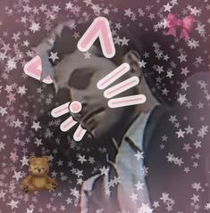 an image of a man with stars on the background and a teddy bear next to him