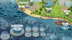 an interactive map shows the location of many different buildings and water features in this area