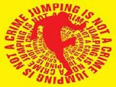 a red and yellow poster with the words jumping is not a sport, it's an art form