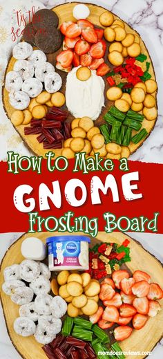 how to make a gnome frosting board with cookies, candy and marshmallows