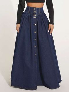 Long Chiffon Skirt, Button Front Skirt, Fringe Fashion, Trendy Denim, Jeans Skirt, Denim Skirt Women, Outfit Jeans, Jeans Rock, Skirt Design