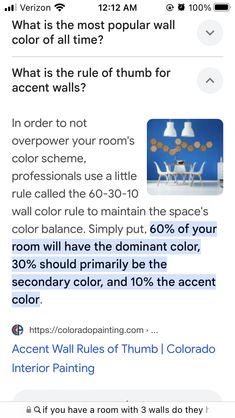 an email message with the caption'what is the most popular wall color? '