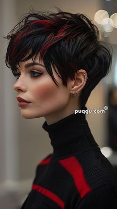 #cooperbalayagebrunettes #fluffybobblackwomen #ιδεεςγιακουρεματα #warmhoneyblonde #crazyhairday Black Hair With Red, Hair With Red Highlights, Black Hair With Red Highlights, Edgy Vibes, Black Red Hair, Funky Short Hair, Hair Undercut, Short Hair Undercut, Hair Pixie