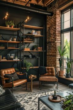 a living room filled with furniture next to a window covered in lots of bookshelves