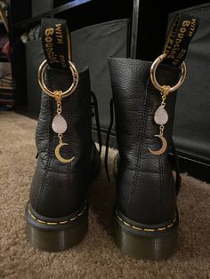 Celestial Doc Marten Boot Charms Set of 2. Gold Brass Moon - Etsy Toned Spring, Boot Charms, Doc Marten Boot, Doc Marten, Moon Crystal, Milwaukee Wi, Boot Accessories, Shoe Clips, Gold Brass