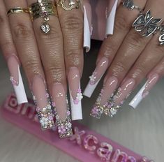 @ nailsxcamii_ on ig Long Bling Acrylic Nails, Bling Out Nails, Burgundy Acrylic Nails, Pink Ombre Nails, Girly Acrylic, Girly Acrylic Nails, Simple Acrylic Nails