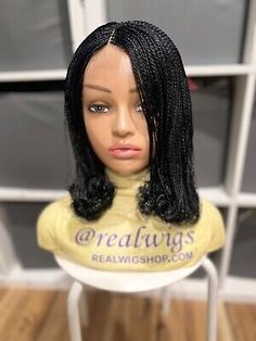 Braided wig.micro Twist Wig. length is 12”long. color black. | eBay Bob Twist, Braided Bob, Real Wigs, Wig Shop, Big Box Braids, Braided Hairstyles For Black Women Cornrows, Glossier Look, Braided Wigs, Micro Braids