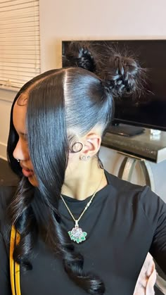 Cute Half Up Half Down Hairstyles Black, Ideas For Ponytails, Birthday Hair Styles Ponytails, Ponytail Hairstyles With Fishtail, Cheap Ponytail Hairstyles, Quick Ponytail Hairstyles Weave, Ponytail Designs For Black Women, Two Buns And Hair Down, 3 Part Hairstyles