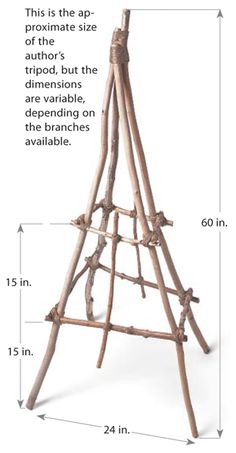 a wooden easel with measurements for the top and bottom sections, including two legs