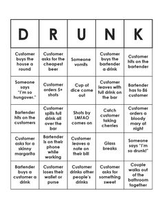 a printable drink game with the words drunk and other things to do on it