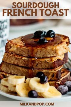 french toast with blueberries and bananas on a plate