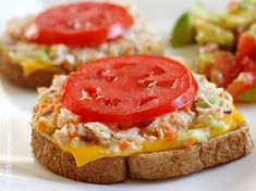 an open face sandwich with tomatoes and cheese