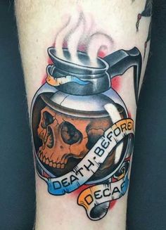 Peppermint Tattoo, Coffee Pot Tattoo, Peppermint Coffee Creamer, Pot Tattoo, Peppermint Coffee, Decor Above Cabinets, Tattoo Tips, Blue Bottle Coffee, Coffee Tattoos