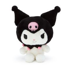 a black and white stuffed animal with a pink skull on it's head