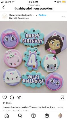 a bunch of cookies that are on top of a table with the words happy birthday