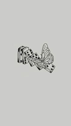 a black and white drawing of a butterfly with dominos in it's wings