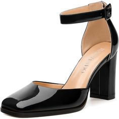 The Elegant Square Toe Design Sets This Block Heels Apart, Highlighting Your Distinctive Sense Of Fashion. Whether Paired With A Dress Or Pants, It Effortlessly Radiates A Unique Ambiance. Stride At The Forefront Of Fashion While Maintaining Comfort. The 3 Inch Chunky Heel Of These Heels Provides Excellent Support, Making It Comfortable To Walk In, Suit For All-Day Wear Without Causing Pain. The Thoughtfully Designed Ankle Strap Adds A Touch Of Style, Offering Not Only Additional Ankle Support B Black Ankle Strap Block Heels For Office, Black Block Heels Of Medium Width, Black Patent Leather Block Heels With 4-inch Heel, Black Patent Leather High Heel Block Heels, Black Patent Leather High Block Heels, Black Patent Leather Block Heels With Ankle Strap, Black Closed Toe Block Heels With Contrasting Heel Counter, Sleek Black Court Shoes With Block Heel, Sleek Black Block Heel Court Shoes