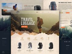 an image of a website page with backpacks and bags on the front, in different colors