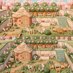 an illustration of a garden with lots of flowers