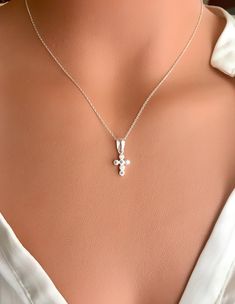 Tiny Cross Necklace Silver, Religious Necklace, Dainty Cross Necklace For Woman, Cross Pendant, Cross Jewelry Dainty Cross Necklace, Winter Necklace, Wing Jewelry, Tiny Cross, Evil Eye Pendant, Cross Jewelry, Evil Eye Necklace, Cute Bracelets